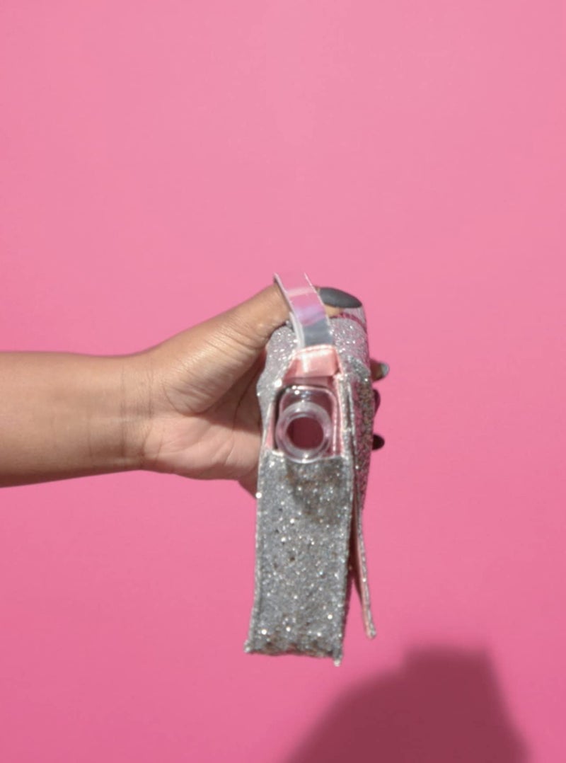 Slant Collections Glittery Clutch Purse with Hidden Flask, Holds 16-Ounces, Silver - Image 3